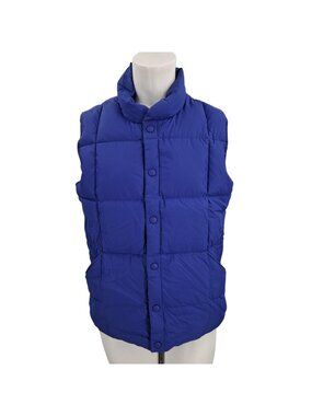 Lands End Quilted Blue Snap Mock Neck Vest Size L Puffer Pockets Down